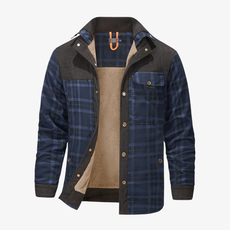 Graz Gefütterte Flanell-Holzfällerjacke mit Teddy-Fleece & Cord-Details