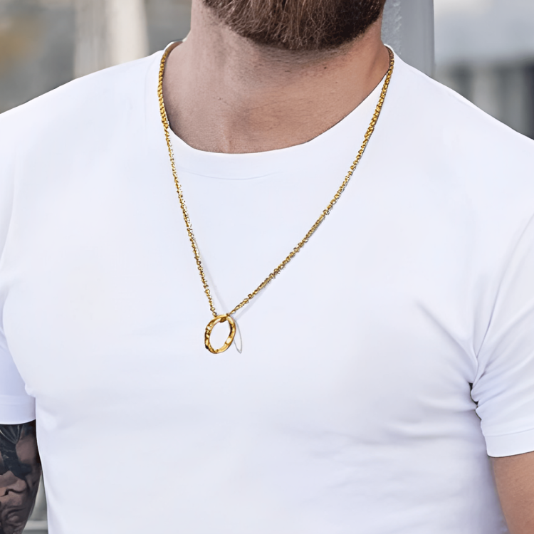 Colar Masculino Runas de Aço Dourado