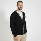 Baden Slim-Fit Strickjacke mit V-Ausschnitt und Kontraststreifen