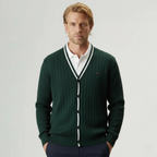 Baden Slim-Fit Strickjacke mit V-Ausschnitt und Kontraststreifen