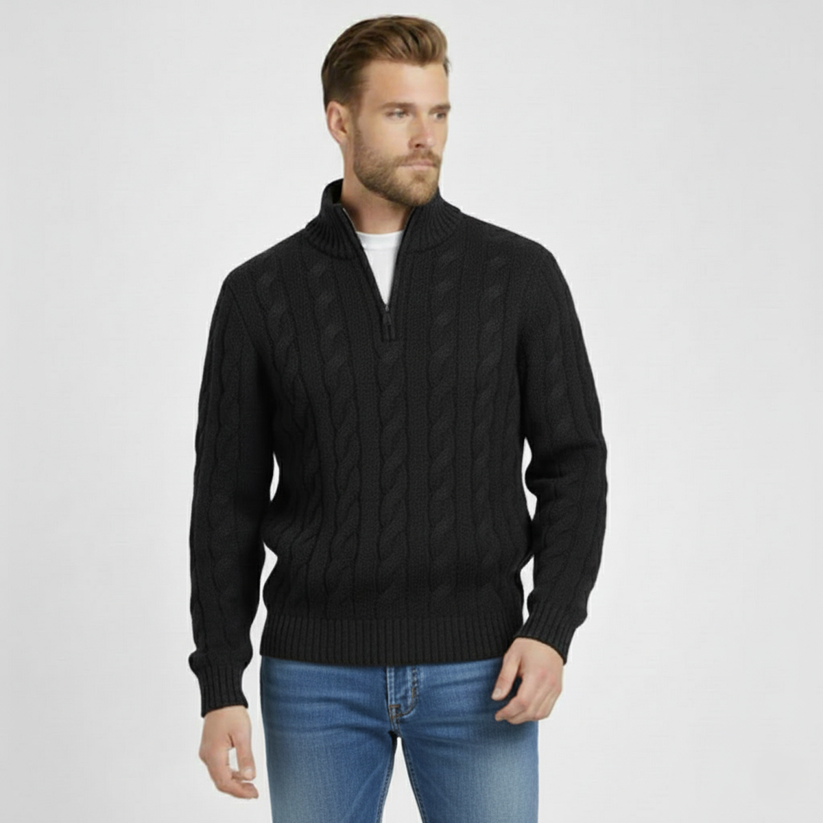 St. Moritz Troyer-Pullover aus Zopfstrick mit Reißverschluss