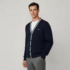 Baden Slim-Fit Strickjacke mit V-Ausschnitt und Kontraststreifen