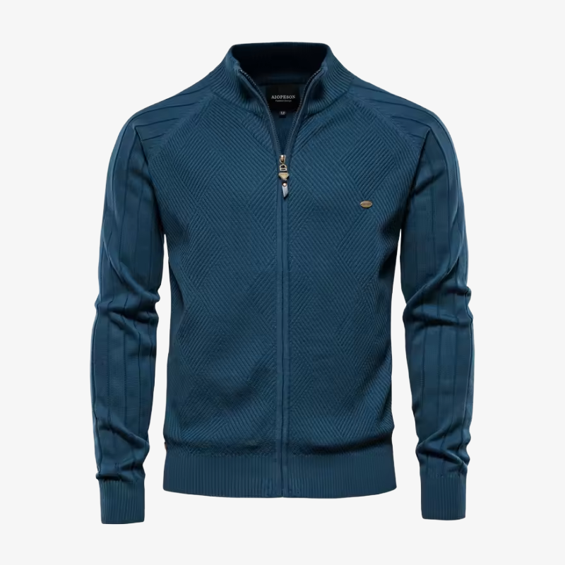 Appenzell Grobstrickjacke mit Zopfmuster und Stehkragen