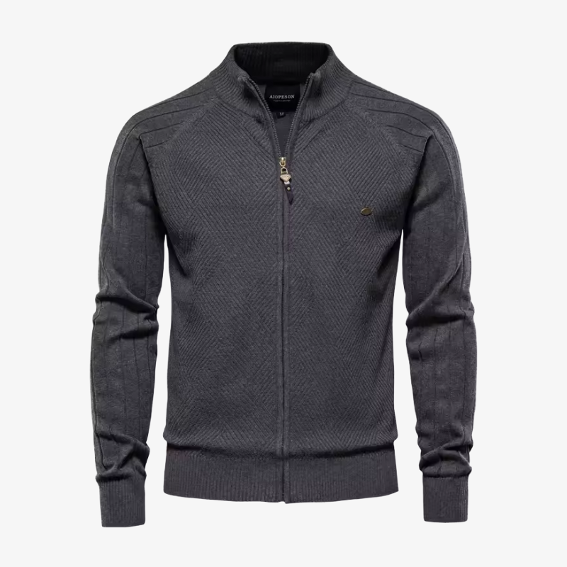 Appenzell Grobstrickjacke mit Zopfmuster und Stehkragen