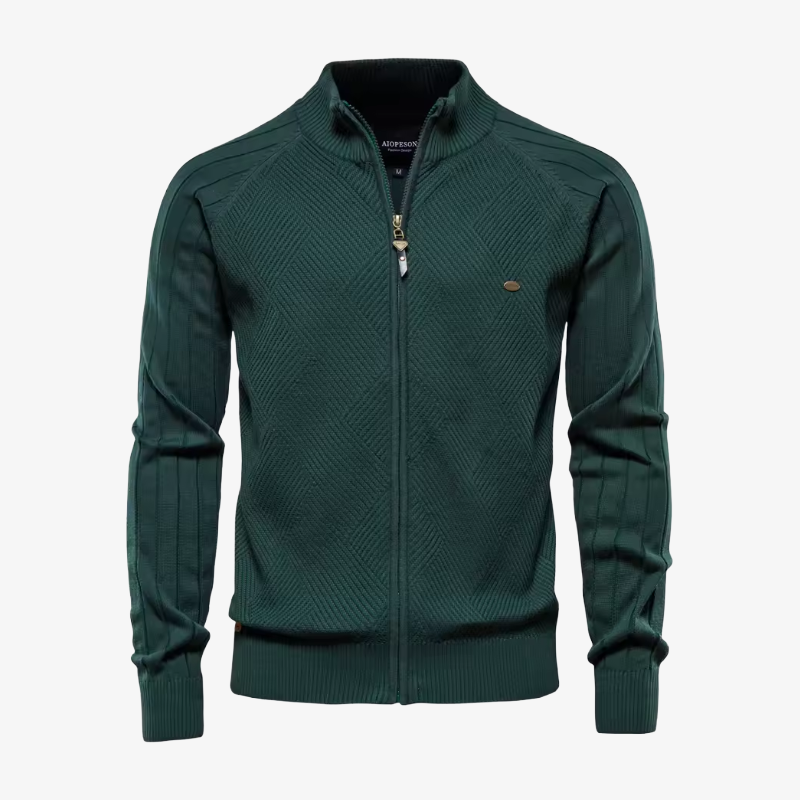 Appenzell Grobstrickjacke mit Zopfmuster und Stehkragen